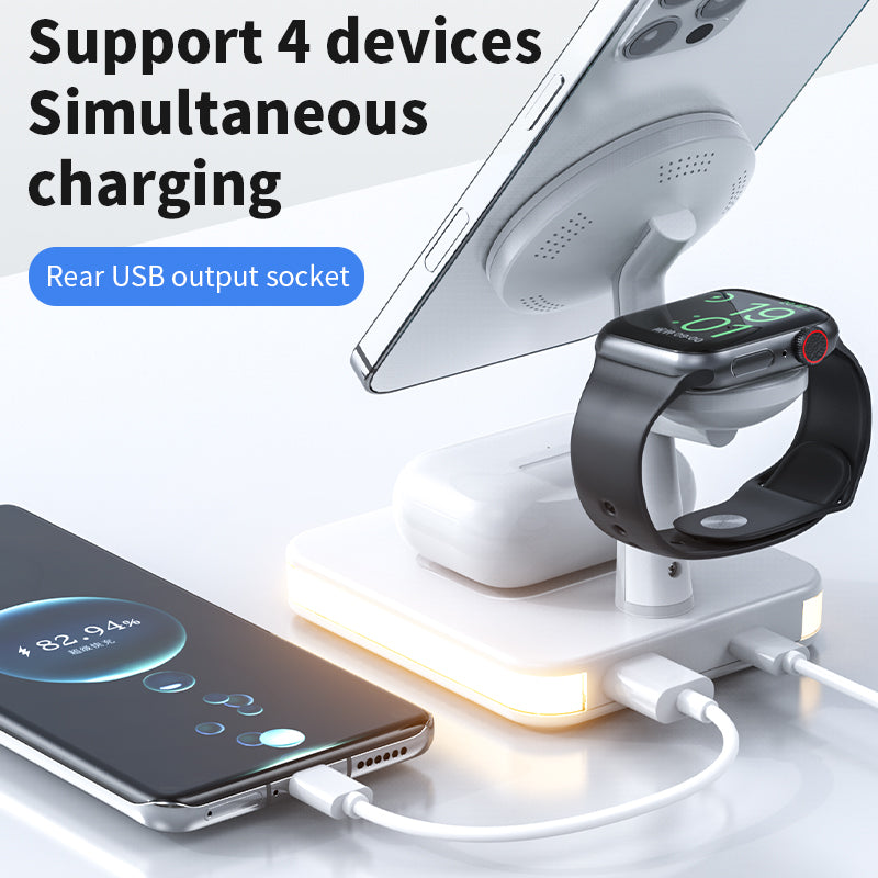4-in-1 Magnetic Wireless Charging Stand for iPhone, Apple Watch & AirPods – Fast MagSafe-Compatible Charger Dock